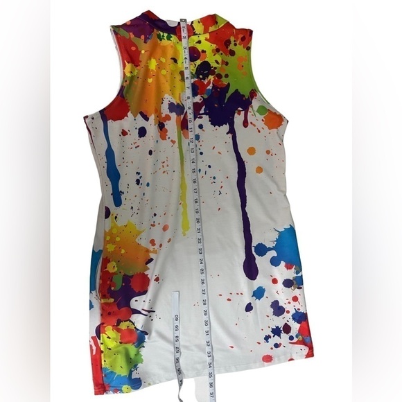 Chicme Cotton Blend V Neck Dress Colorful Paint Splatter XL - Picture 9 of 10